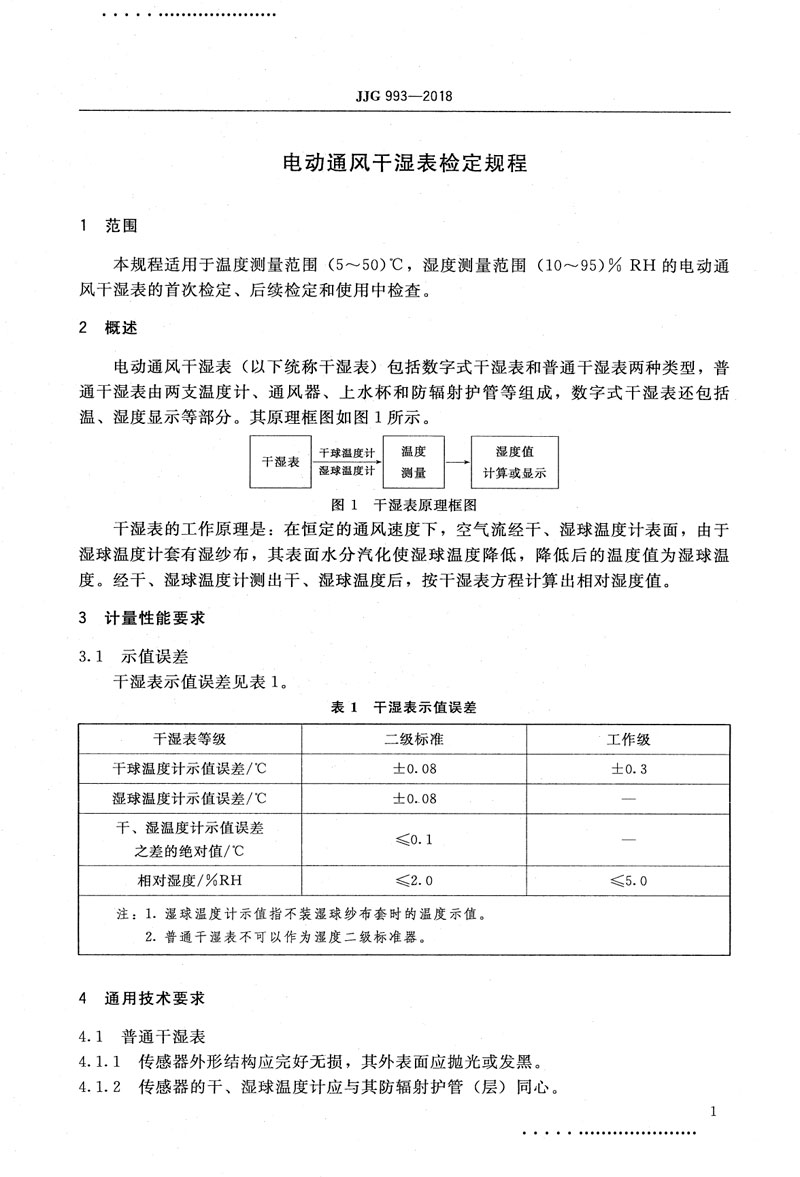 JJG993-2018电动通风干湿表检定规程