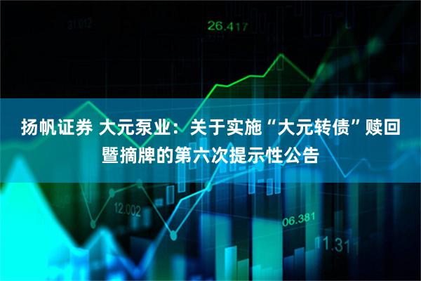 扬帆证券 大元泵业：关于实施“大元转债”赎回暨摘牌的第六次提示性公告