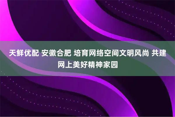 天鲜优配 安徽合肥 培育网络空间文明风尚 共建网上美好精神家园