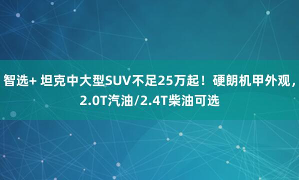 智选+ 坦克中大型SUV不足25万起！硬朗机甲外观，2.0T汽油/2.4T柴油可选